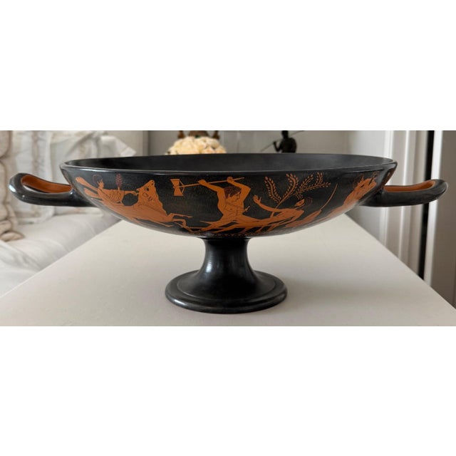 Large Classical Greek Red-Figure Style Footed Bowl With Mythological Scene, Hand-Painted For Sale In Los Angeles - Image 6 of 12