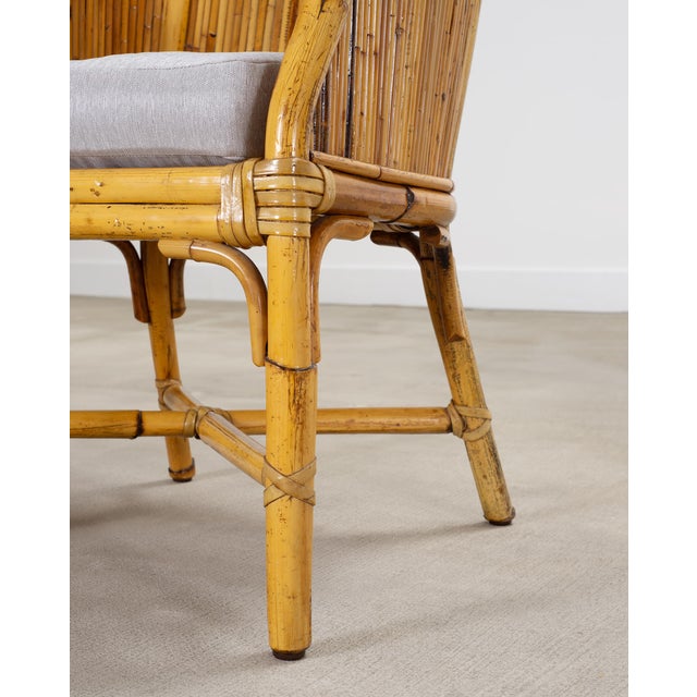 Set of Four McGuire Barrel Back Rattan Bamboo Dining Armchairs For Sale - Image 15 of 18
