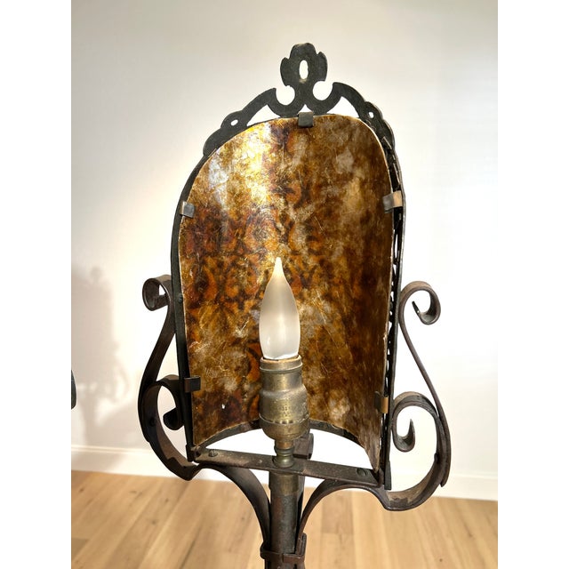 Brown 1920s Original Art’s & Crafts Iron Floor Lamps - a Pair For Sale - Image 8 of 10