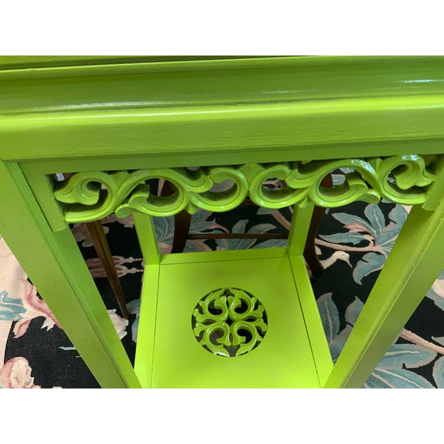 20th Century Chinoiserie Tall Side Table Painted Green For Sale - Image 4 of 5