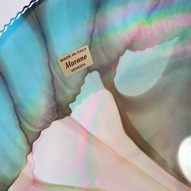 Early 21st Century Murano Art Glass Shell Bowl Venice Centerpiece Iridescent Italy Handmade For Sale - Image 5 of 14