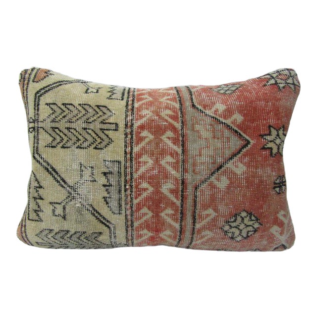 Turkish Beige and Rust Kilim Rug Decorative Pillow Cover - 24"W x 16"H For Sale