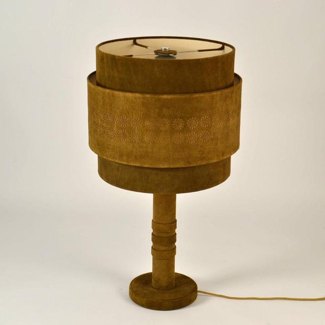 Vintage Table Lamp in Suede Leather and Brass, 1960s, Set of 2 For Sale - Image 9 of 16