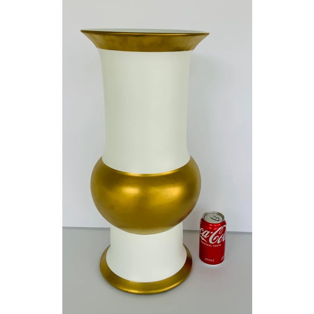 Large Modern White and Gold Flared Porcelain Vase For Sale - Image 4 of 5