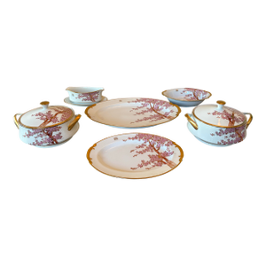 Vintage Serving Set Featuring Handpainted Gilded Cherry Blossoms by Soko China- 6 Pieces