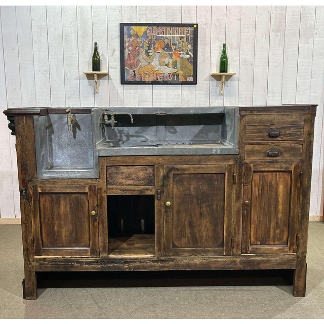 Oak Bar Counter with Original Zinc and Tin Cladding For Sale - Image 16 of 18