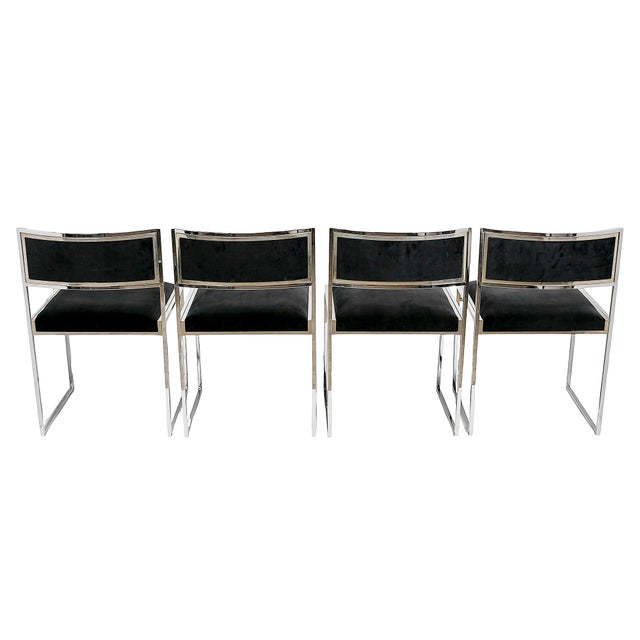 Mid-Century Modern Mid-Century Modern Italian Chrome and Velvet Chairs, 1970s, Set of 6 For Sale - Image 3 of 13