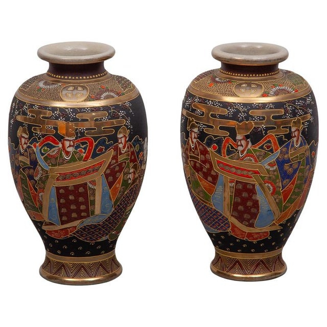 Japonisme Satsuma Vases in Ceramic, Japan, 1920, Set of 2 For Sale - Image 9 of 9