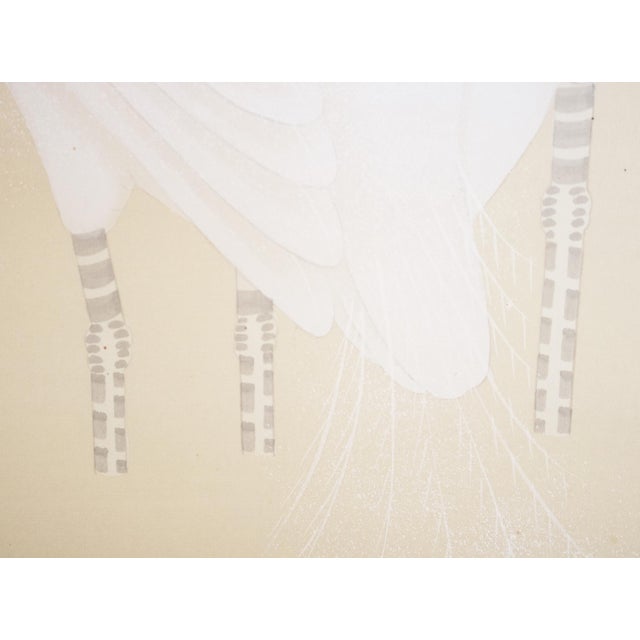 Textile C. 1970s Japanese Style Monochrome Silk Screen "Egrets and Moon" For Sale - Image 7 of 18