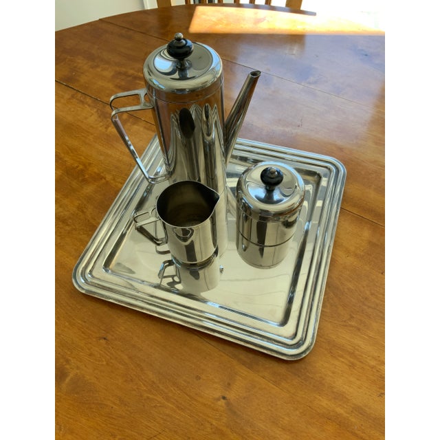 Cristofle-Style 1930s Italian Moderne Silver Plate Coffee Set With Tray, Creamer and Sugar Bowl - 4 Pieces For Sale - Image 10 of 10