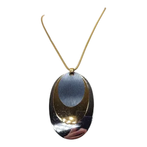 Vintage 1970s Signed Napier Modernist Rhodium Plated Goldtone & Blackened Metal Pendant Necklace