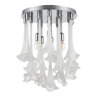 1970s Mid-Century Modern Venini Italian Murano Glass "Calla Lily" Chandelier in Frosted White For Sale