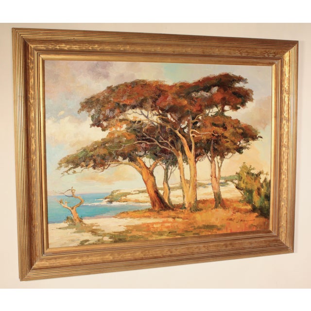 Impressionist Large Impressionist Painting of the Monterey Coastline Signed Price For Sale - Image 3 of 11