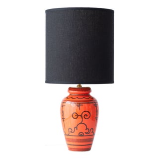 Dutch Orange Gouda Tokio Ceramic Table Lamp, 1970s For Sale