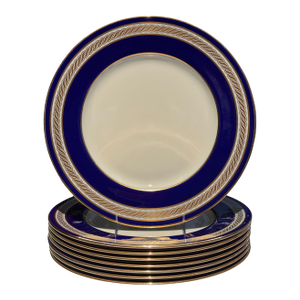 Set of 8 Antique Lenox S. & G. Gump Co. Gold Gilt Cobalt Nautical Motif Dinner Plates