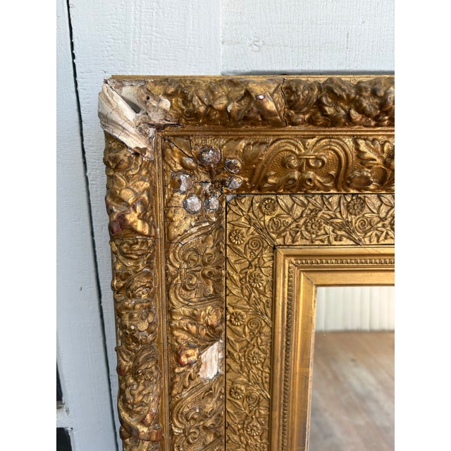 19th C Victorian Carved Frame Gilt Square Wall Mirror For Sale - Image 4 of 12