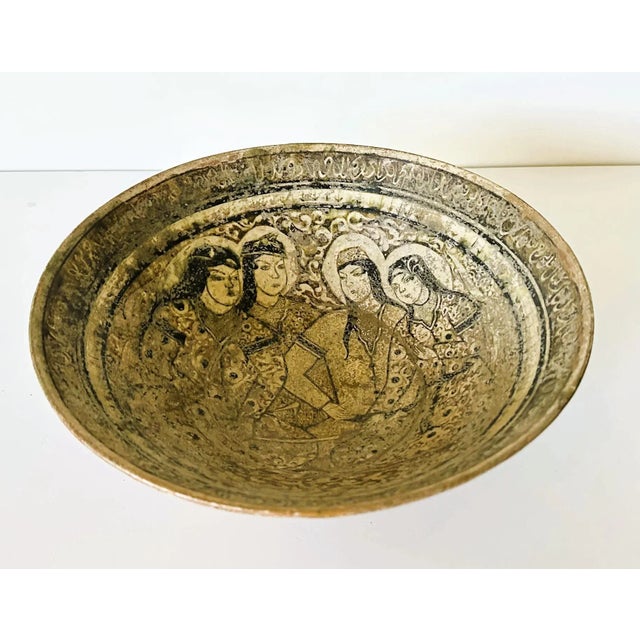 Islamic Pottery Bowl with Figurative Paint Kashan Ware For Sale In Atlanta - Image 6 of 12