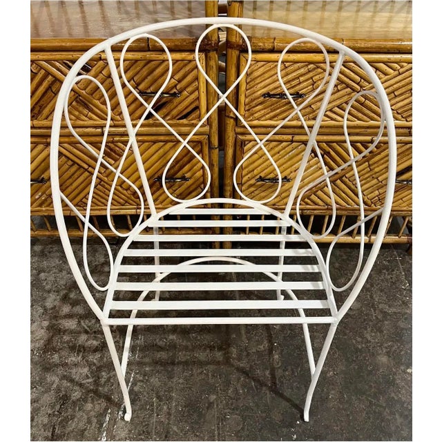 White Vintage Mid Century Wrought Iron Loop Chairs- A Pair For Sale - Image 8 of 9