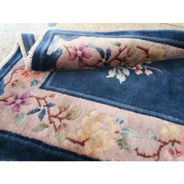 Navy Blue Galerie Shabab Collection Early 20th Century Handmade Chinese Art Deco Throw Rug For Sale - Image 8 of 8
