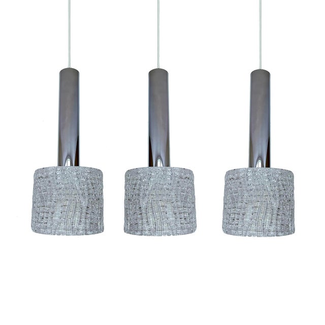 Kalmar Vintage Brutalist Glass Pendant Lights from Kalmar, 1970s, Set of 3 For Sale - Image 4 of 16