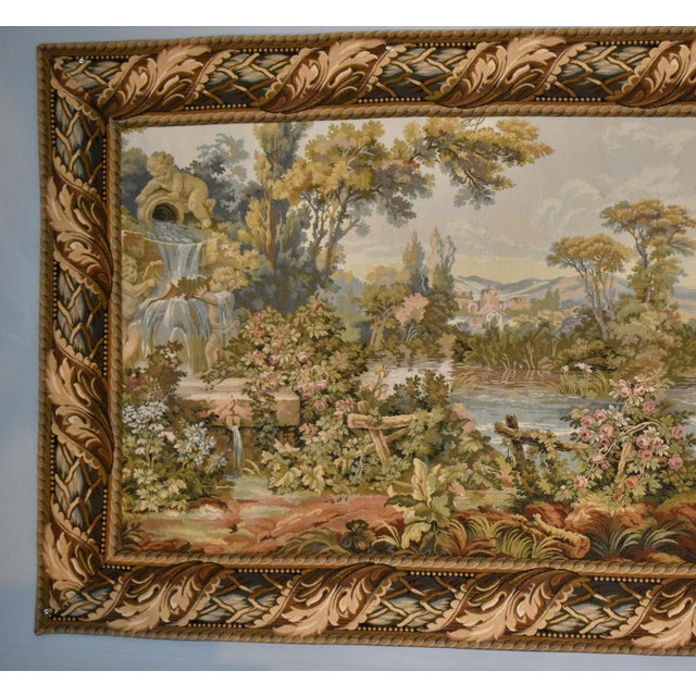 Vintage French Style Tapestry Wall Hanging Pastoral Landscape River Italy For Sale - Image 11 of 18