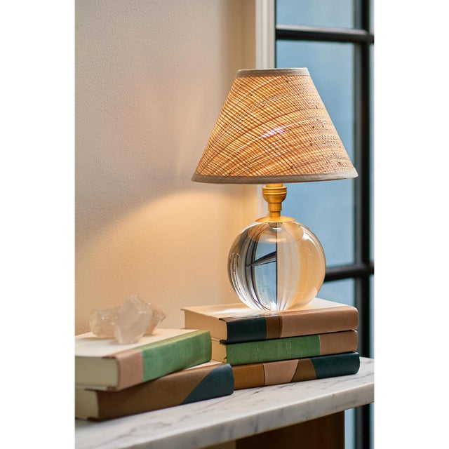 Transitional Giorgio Crystal Mini Lamp, Natural Brass with Rattan Shade For Sale - Image 3 of 8