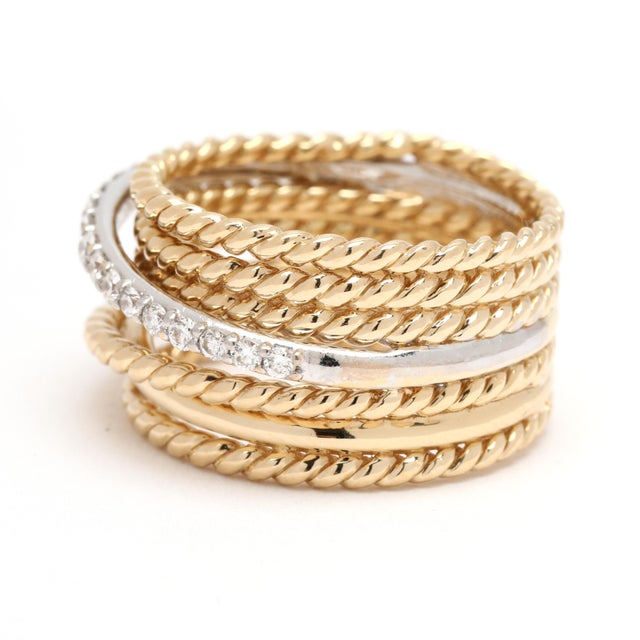 David Yurman Diamond Twisted Band Ring, 18k Yellow & White Gold, Ring Size 5.75 For Sale - Image 4 of 6