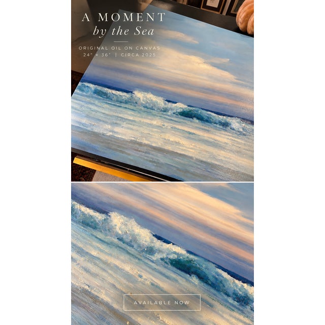 2020s Original Coastal Seascape Oil Painting on Canvas – Ocean Waves & Soft Blue Sky – 24 X 36" For Sale - Image 5 of 5