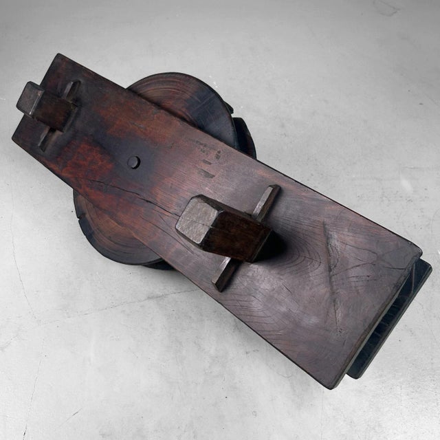 Antique Japanese Wooden Pulley Keyaki Wood, 1900 For Sale - Image 10 of 18