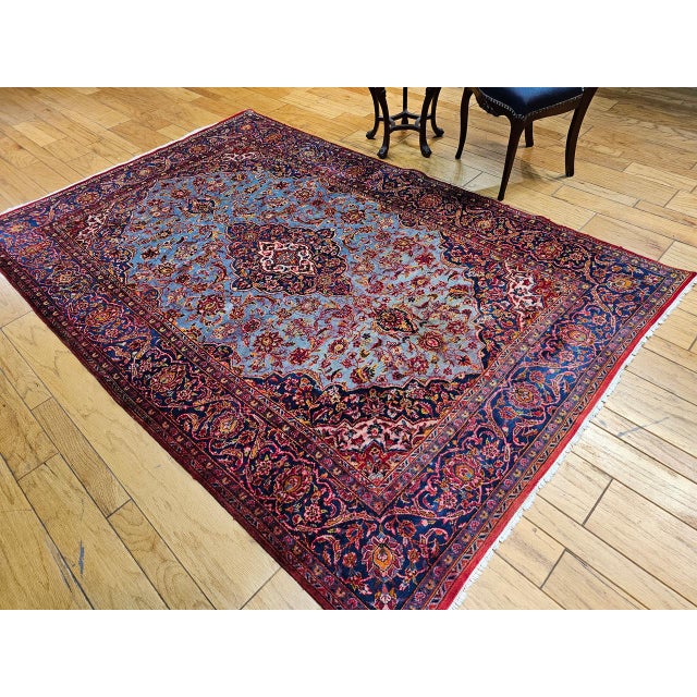 Early 20th Century Persian Kashan Rug, Hand-Knotted Wool, Floral Pattern, Turquoise & Red,6x9 For Sale - Image 4 of 18