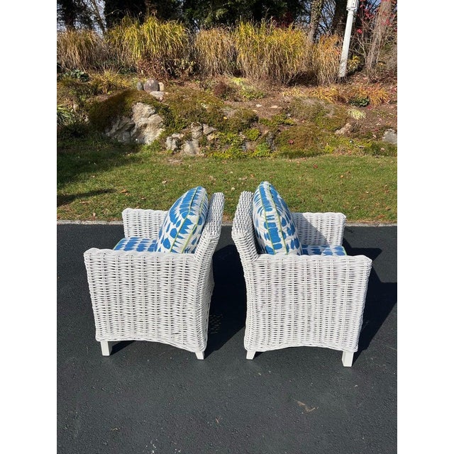Pair of White Wicker Club Chairs For Sale - Image 11 of 18