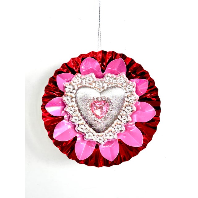 2020s Valentine Ornament With Antique Dresdens & Vintage Light Reflectors V2 For Sale - Image 5 of 5