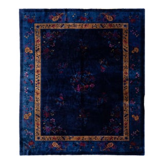 Antique Peking Handmade Chinese Blue Wool Rug With Traditional Floral Motif For Sale