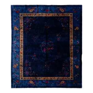 Antique Peking Handmade Chinese Blue Wool Rug With Traditional Floral Motif