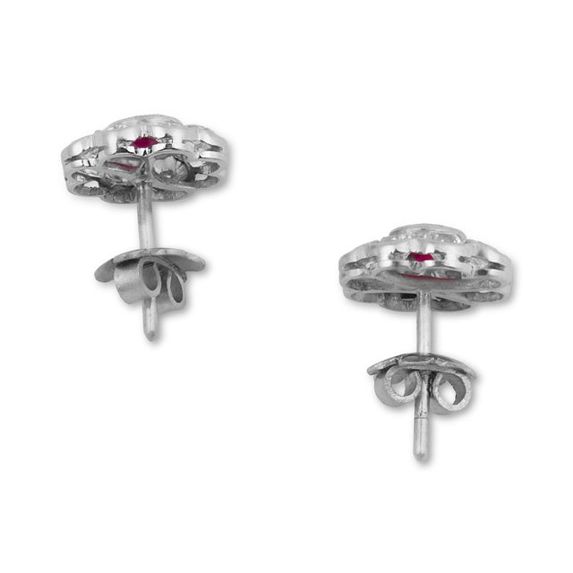 1930s Art Deco Inspired Ruby Diamond Cluster Stud Platinum Earrings, A Pair For Sale In Los Angeles - Image 6 of 6
