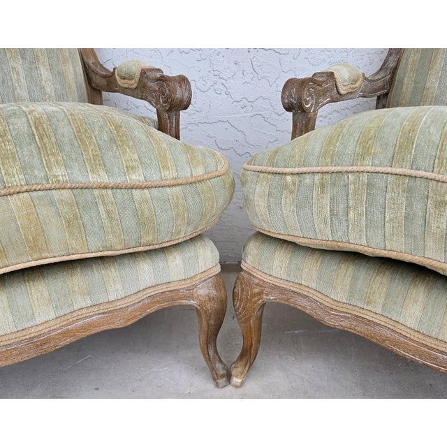Plush Velvet French Country Fauteuil Armchairs Pair For Sale - Image 11 of 15