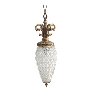Vintage Hollywood Regency Cut Glass Pineapple Pendant Light For Sale