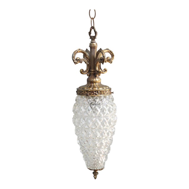 Vintage Hollywood Regency Cut Glass Pineapple Pendant Light For Sale