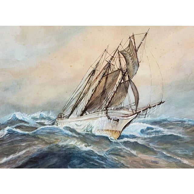 Frederick R. Wagner, Sailboat on a Stormy Sea, 1920s-1940s, Watercolor For Sale - Image 4 of 7