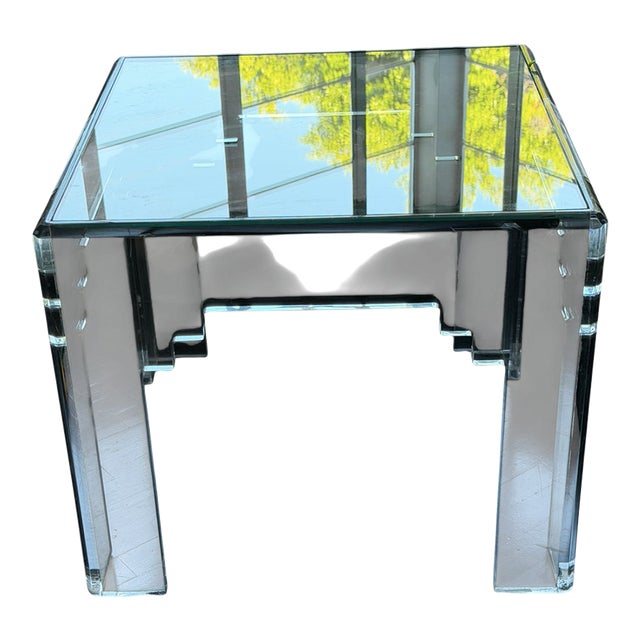 Karl Springer Lucite & Glass Coffee Cocktail Side Table For Sale