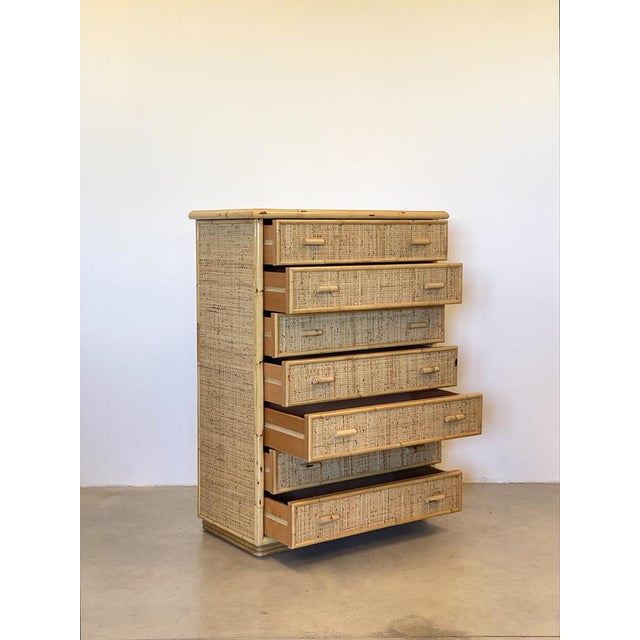 Bamboo and Wicker Chest of Drawers, 1970s For Sale - Image 9 of 10