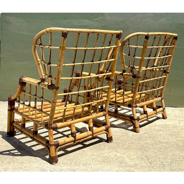 Vintage Grid Rattan High Back Chairs - Pair For Sale - Image 4 of 12