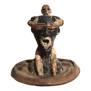 1998 Wesley Anderegg Raku Fired Figural Earthenware Cup / Saucer Set - 2 Pieces