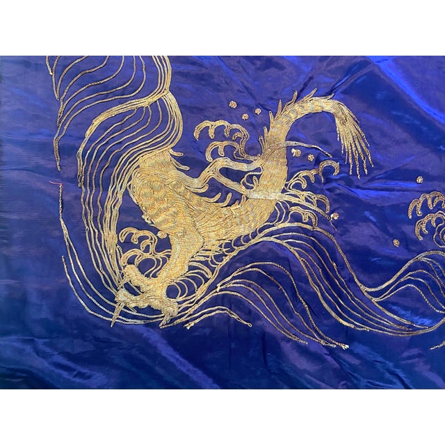 Antique Chinese Purple Silk Gold Dragons Tablecloth For Sale - Image 10 of 12