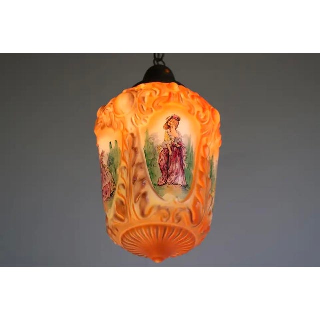 Antique French Renaissance Hand Painted Opaline Victorian Pendant Light, 1910 For Sale - Image 3 of 15