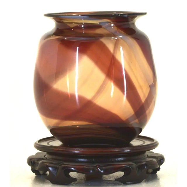 1970s 1979 Nancy Freeman Handblown Vase with Custom Stand For Sale - Image 5 of 5