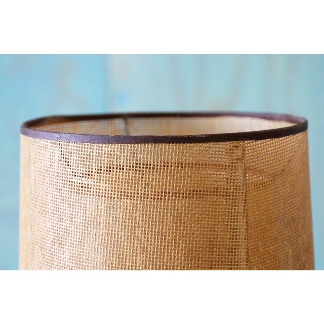 1960s Gruvwood Table Lamp Slat Wood and Original Woven Shade For Sale - Image 4 of 8