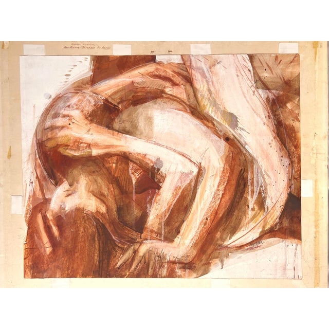 Lovers - Nude Couple in Bed - Figurative Composition in Acrylic on Paper Expressive depiction of a nude couple by Byron...