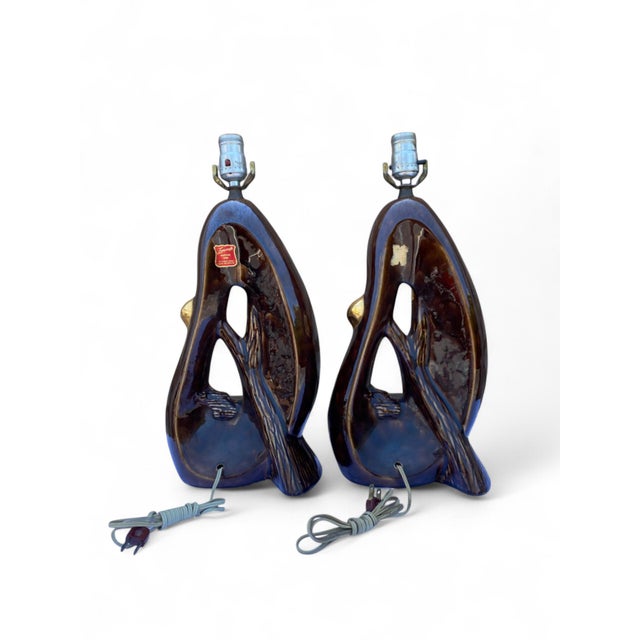 1950s 1950s Asian Ceramic Table Lamps With 22k Gold by Lampcrafts - a Pair For Sale - Image 5 of 9