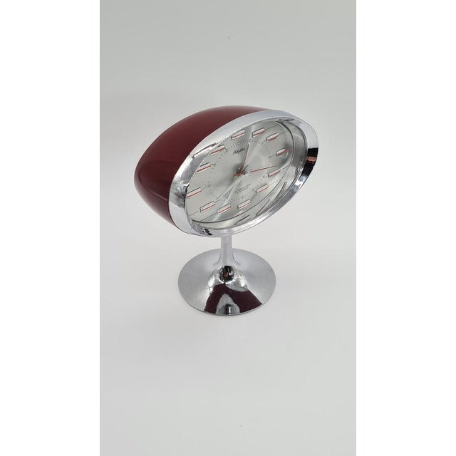 Space Age Alarm Clock in Burgundy Plastic and Chrome-Plated Metal, 1970s For Sale - Image 12 of 14